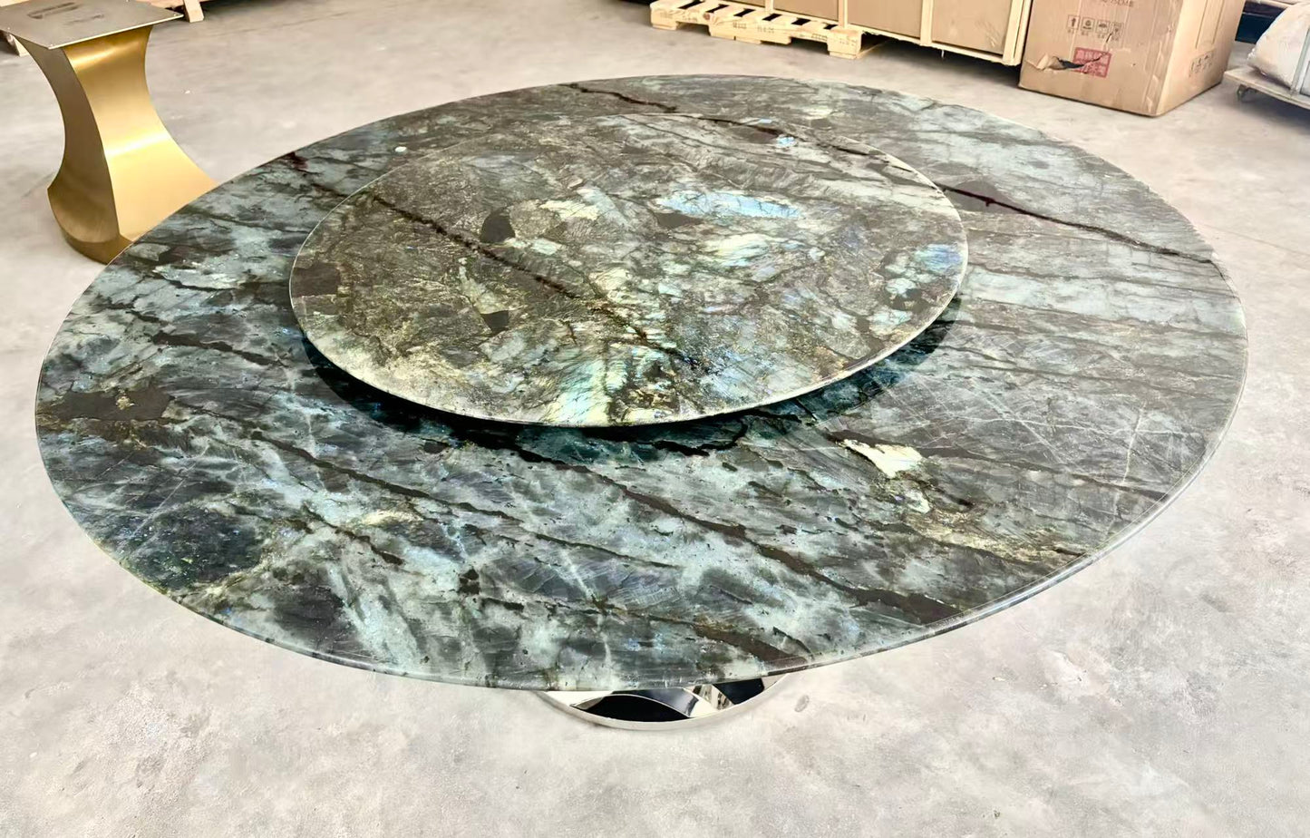 FINAL SALE! Dia1.6m Natural Brazilian Labradorite Marble "In Stock With Most Selections In Singapore" From Brazil Customization For Dining Coffee Side Table Feature Wall Granite Stone Real Marble - Blue Emerald