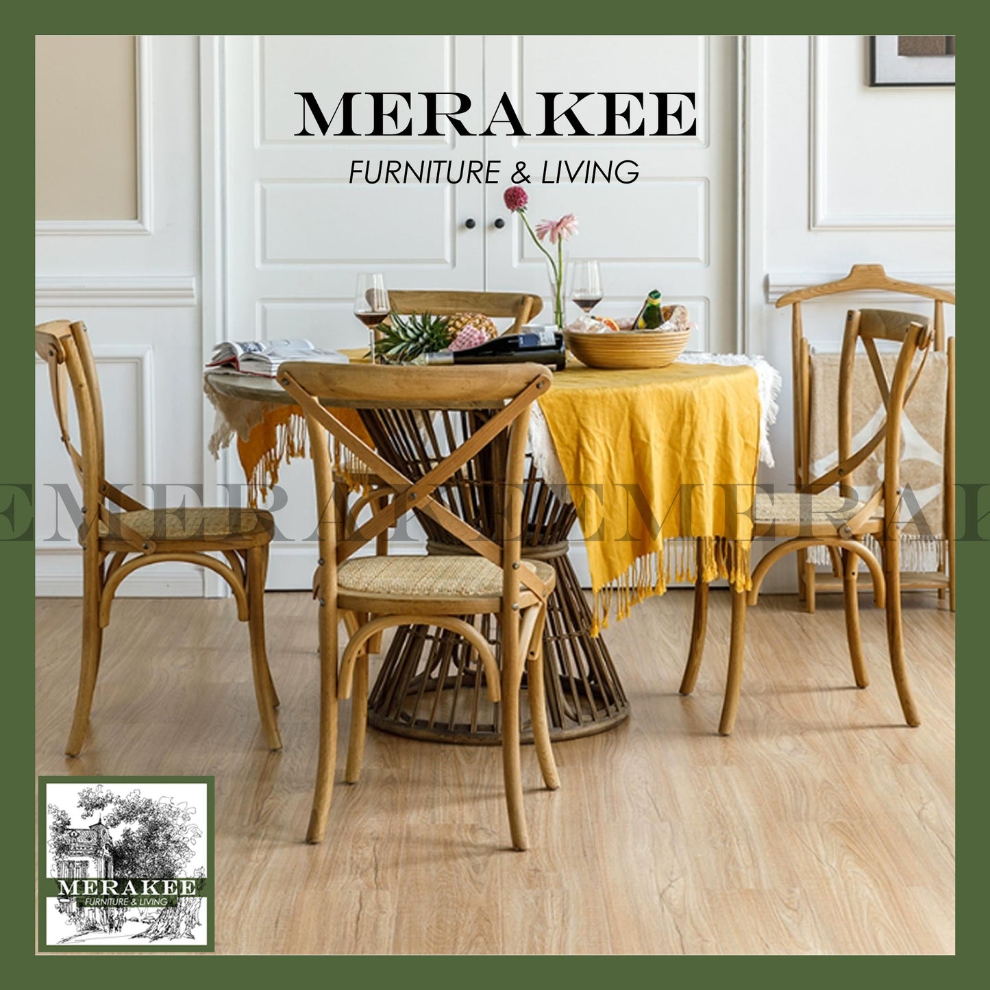 MERAKEE Dining Chair Solid Wood Rattan Dining Room Furniture WR06