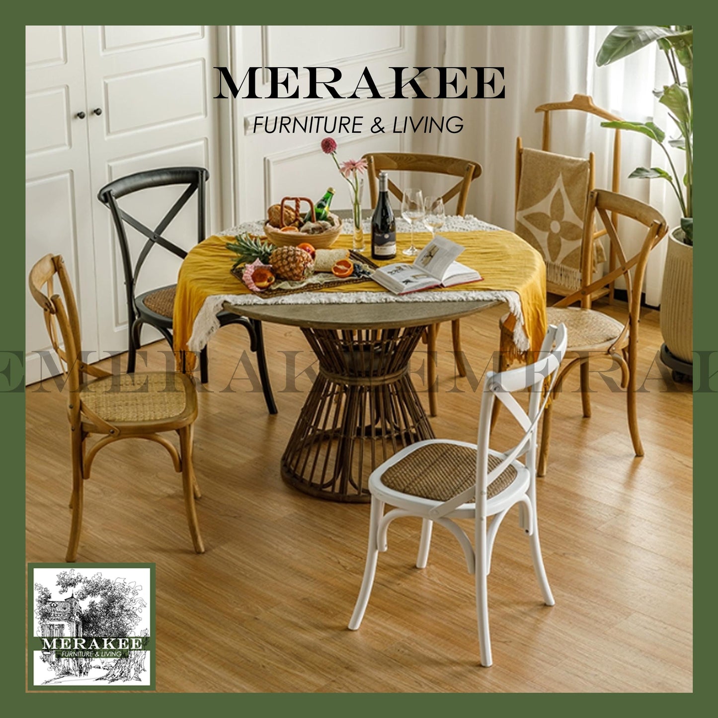 MERAKEE Dining Chair Solid Wood Rattan Dining Room Furniture WR06