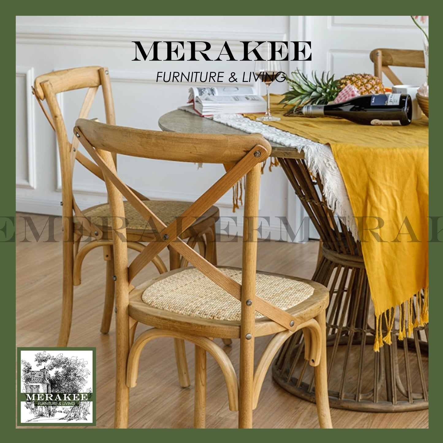 MERAKEE Dining Chair Solid Wood Rattan Dining Room Furniture WR06