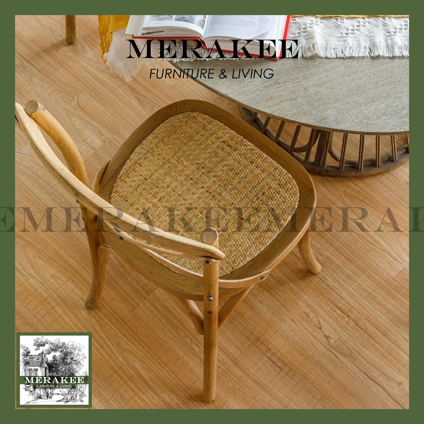 MERAKEE Dining Chair Solid Wood Rattan Dining Room Furniture WR06