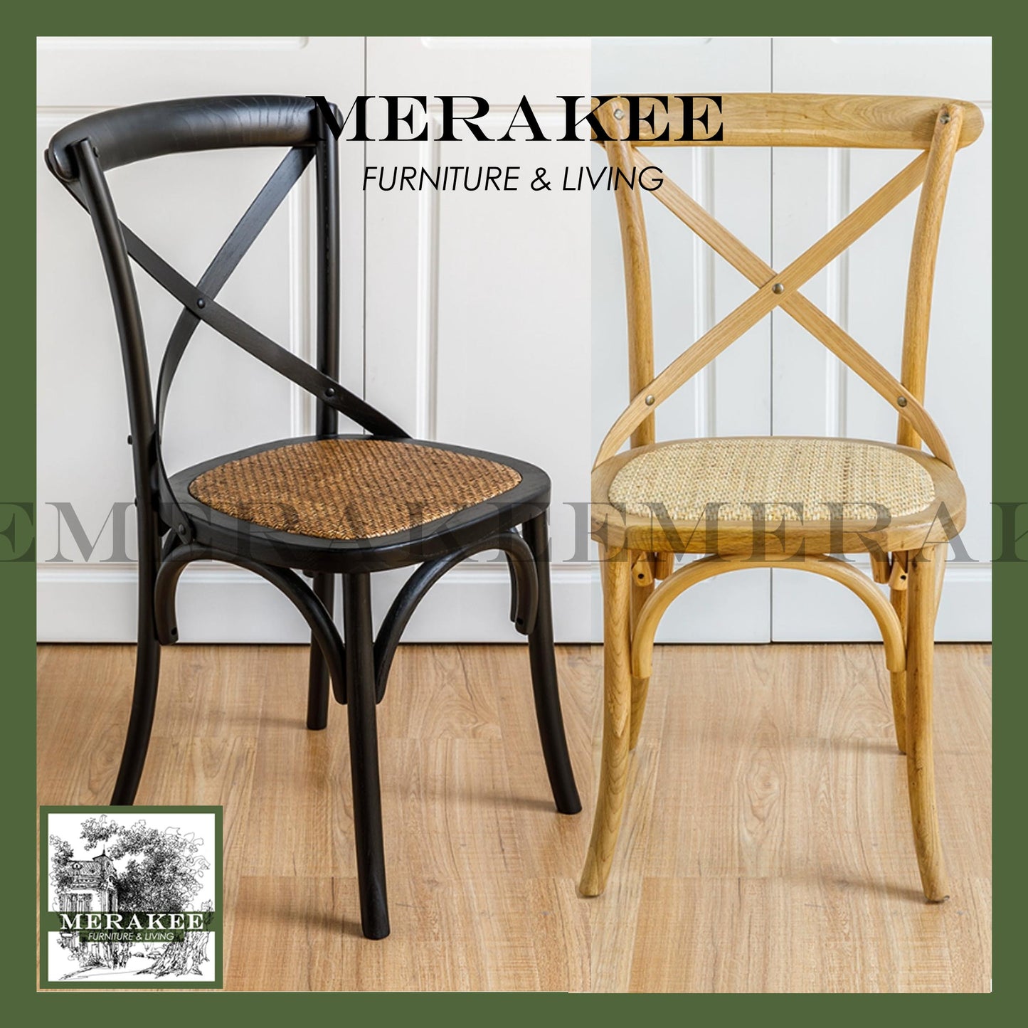MERAKEE Dining Chair Solid Wood Rattan Dining Room Furniture WR06