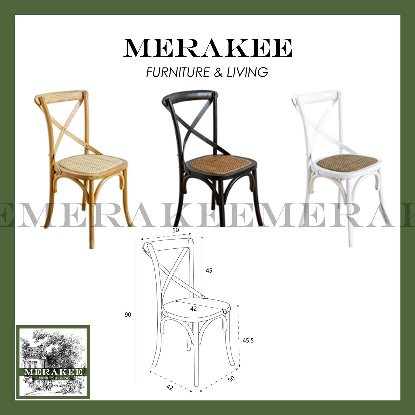 MERAKEE Dining Chair Solid Wood Rattan Dining Room Furniture WR06