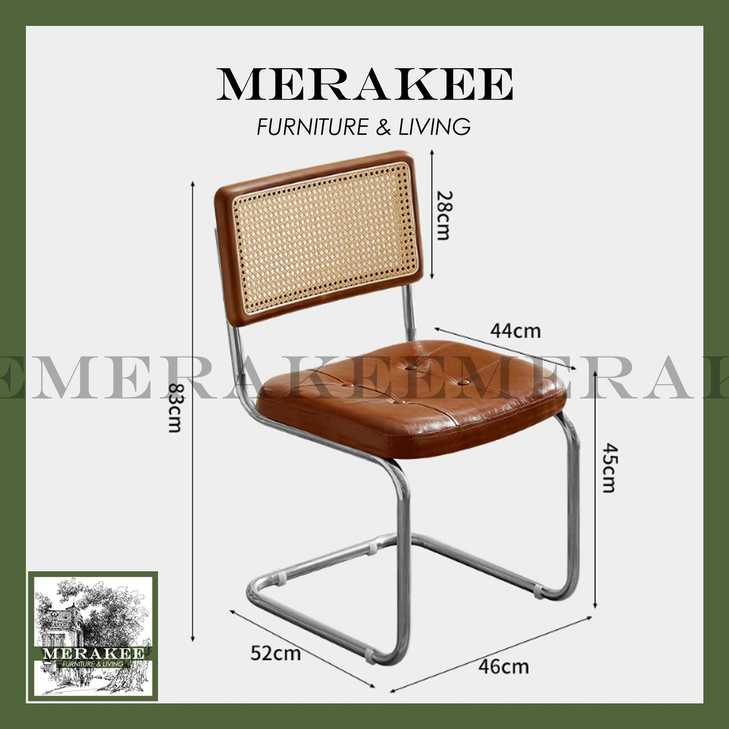 MERAKEE Dining Chair Metal Frame Solid Wood With Cushion Dining Room Furniture WR08