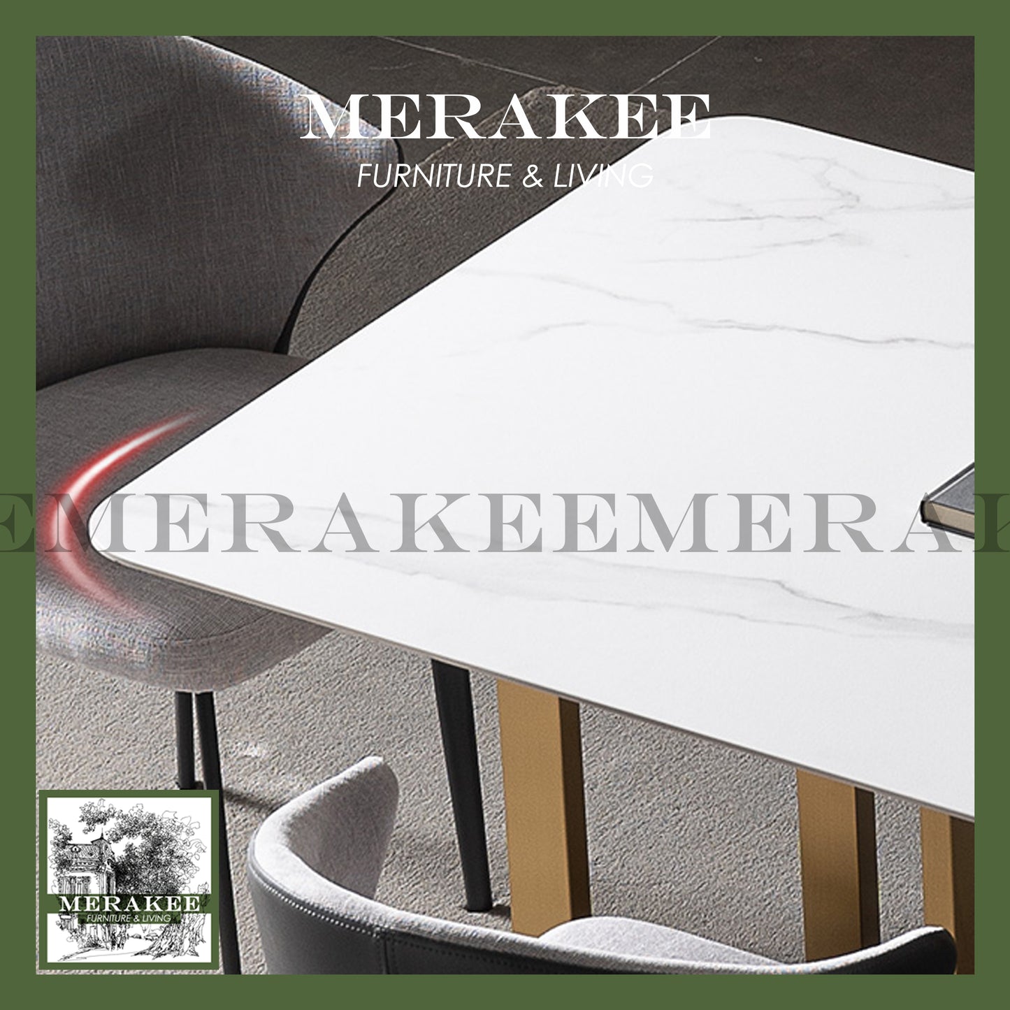 MERAKEE Customized Marble Like Sintered Stone Dining Table Gold Stainless Steel Dining Room Furniture F088