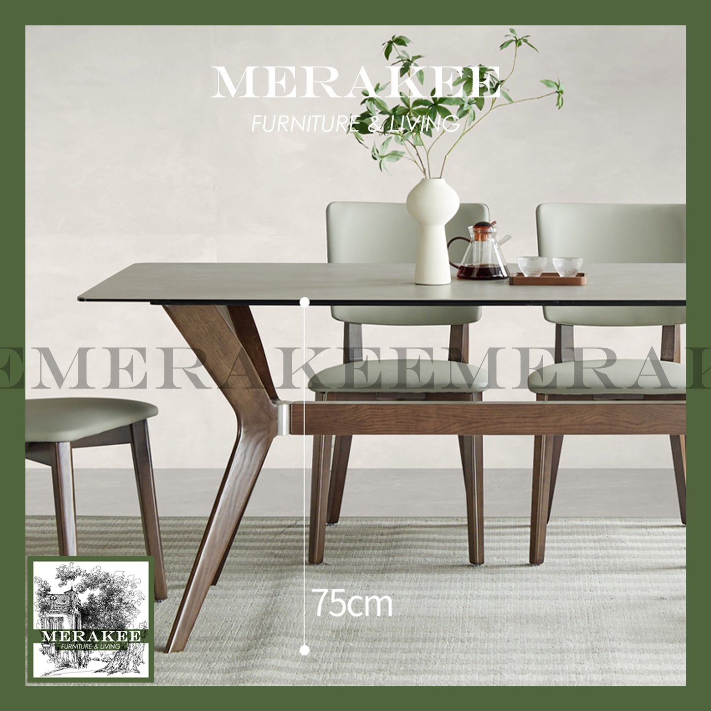 MERAKEE Customized Marble Like Sintered Stone Solid Ashwood Stand Dining Table Dining Room Furniture AW004