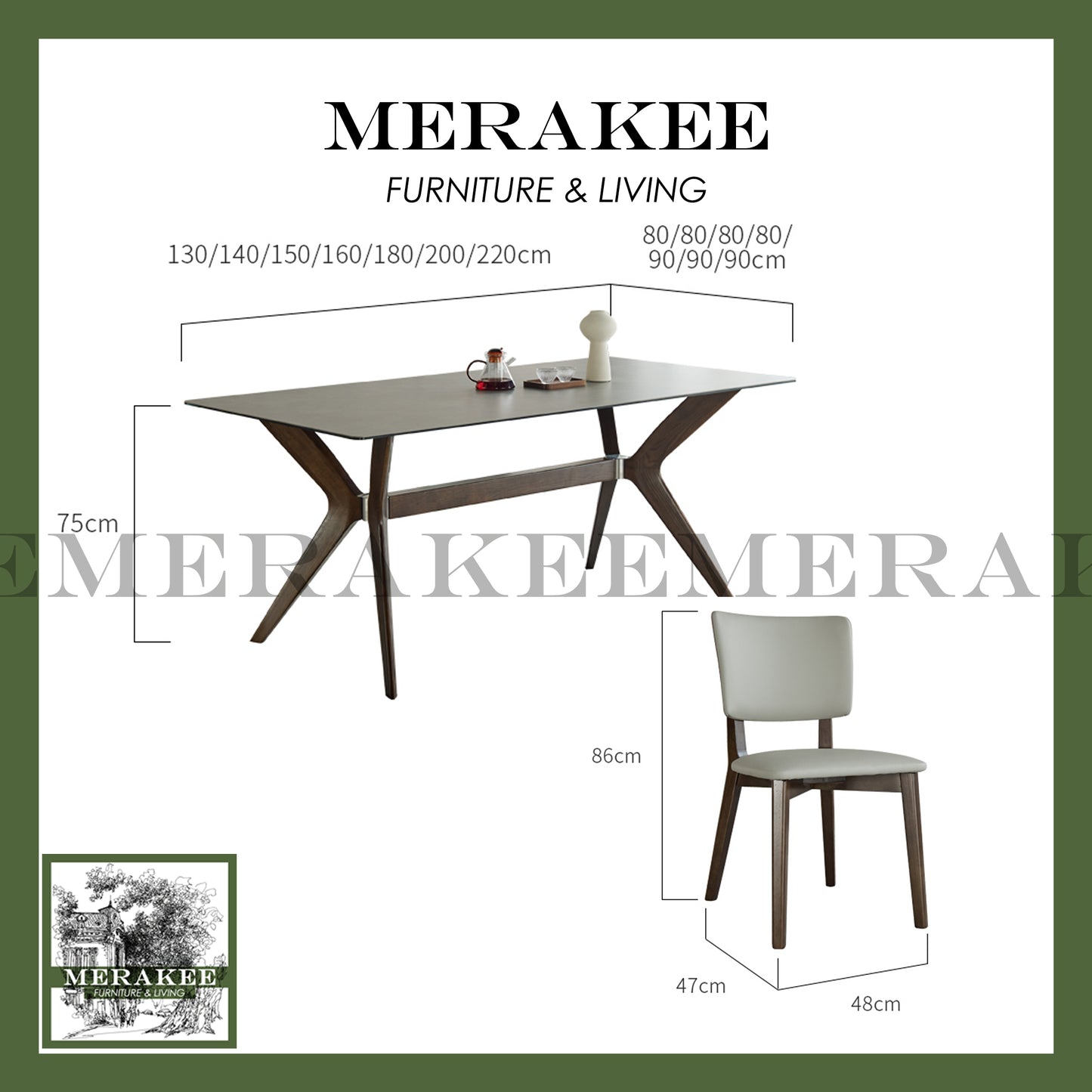 MERAKEE Customized Marble Like Sintered Stone Solid Ashwood Stand Dining Table Dining Room Furniture AW004
