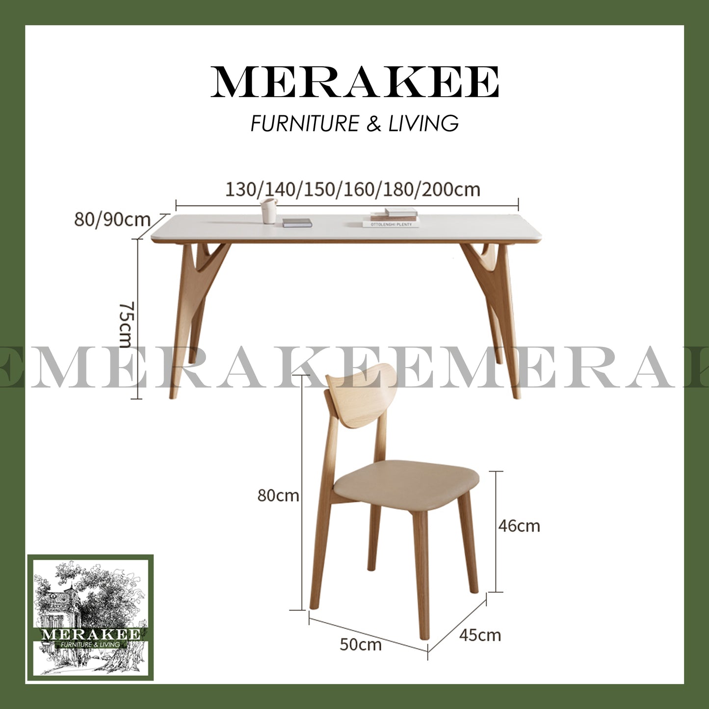 MERAKEE Customized Marble Like Sintered Stone Solid Ash Wood Stand Dining Table Dining Room Furniture AW006