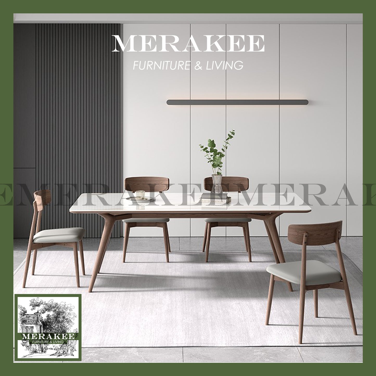 MERAKEE Customized Marble Like Sintered Stone Solid Ashwood Stand Dining Table Dining Room Furniture AW008