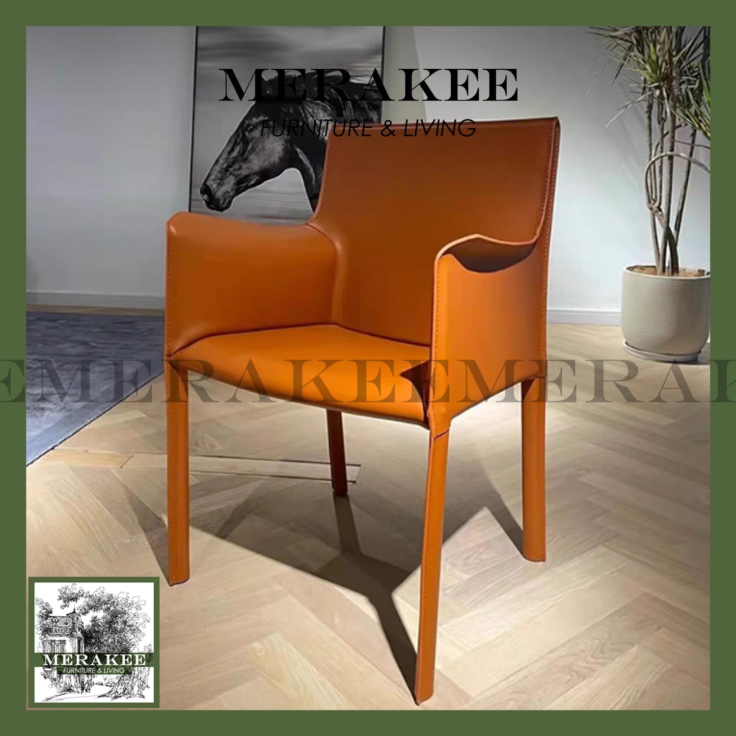 MERAKEE Dining Chair Saddle Leather Dining Room Furniture XY982