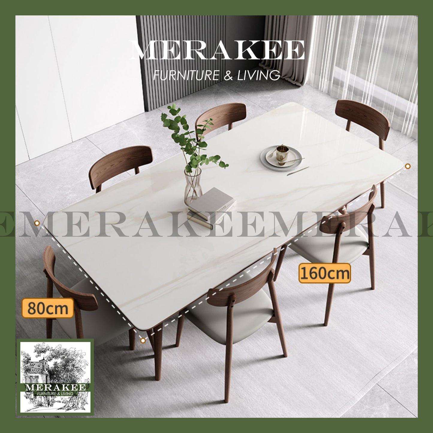 MERAKEE Customized Marble Like Sintered Stone Solid Ashwood Stand Dining Table Dining Room Furniture AW008