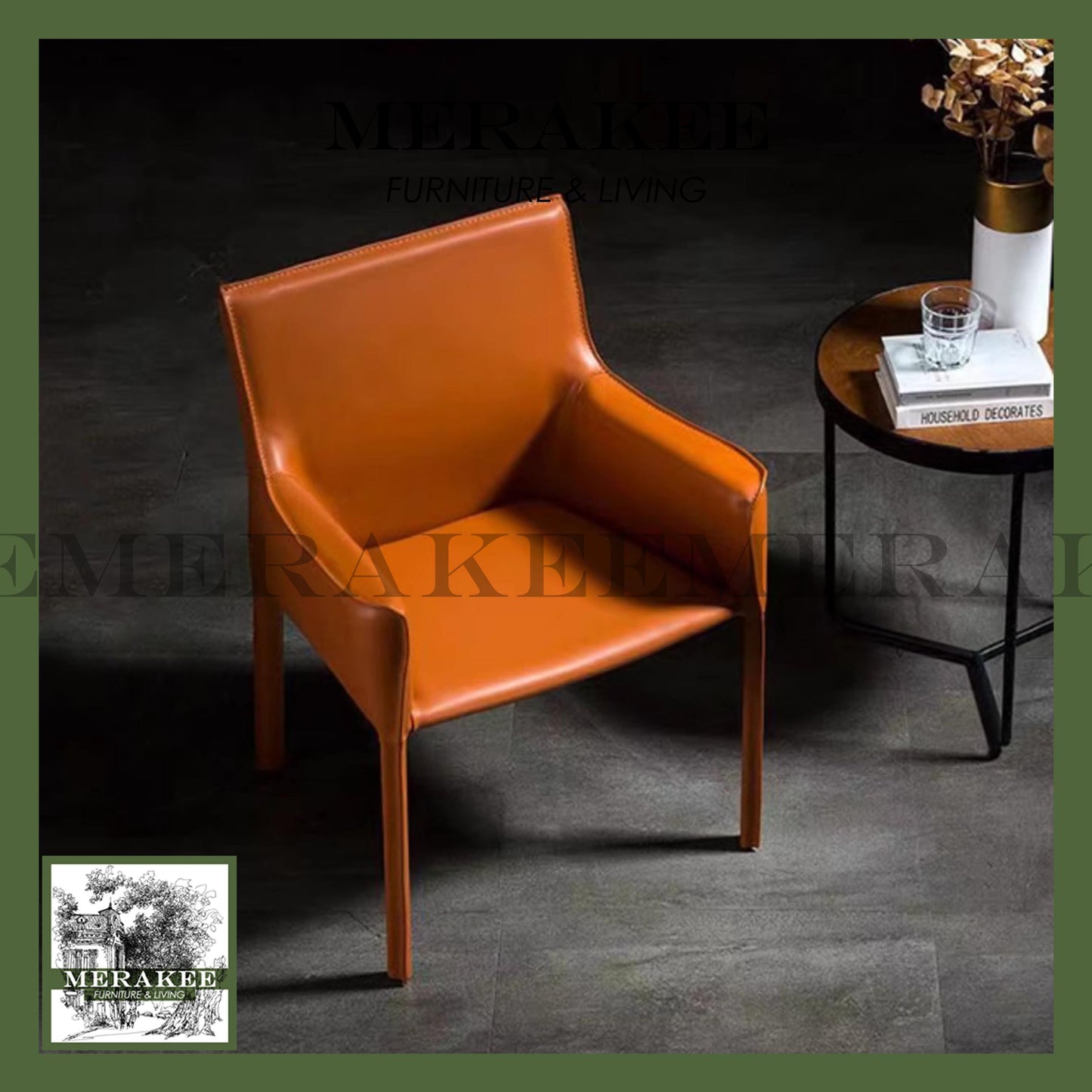 MERAKEE Dining Chair Saddle Leather Dining Room Furniture XY982