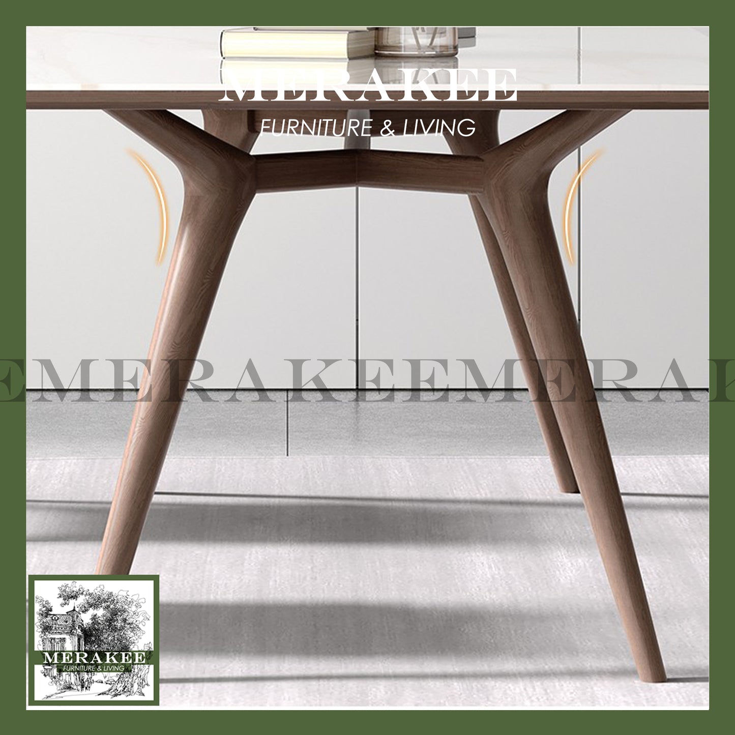 MERAKEE Customized Marble Like Sintered Stone Solid Ashwood Stand Dining Table Dining Room Furniture AW008