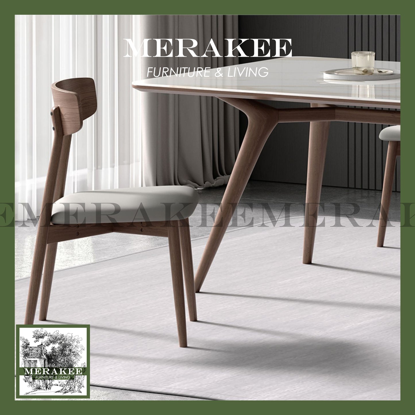 MERAKEE Customized Marble Like Sintered Stone Solid Ashwood Stand Dining Table Dining Room Furniture AW008