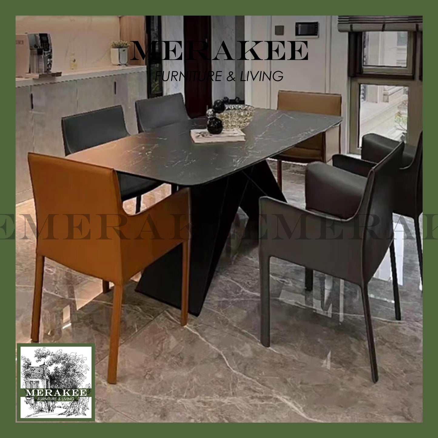 MERAKEE Dining Chair Saddle Leather Dining Room Furniture XY982