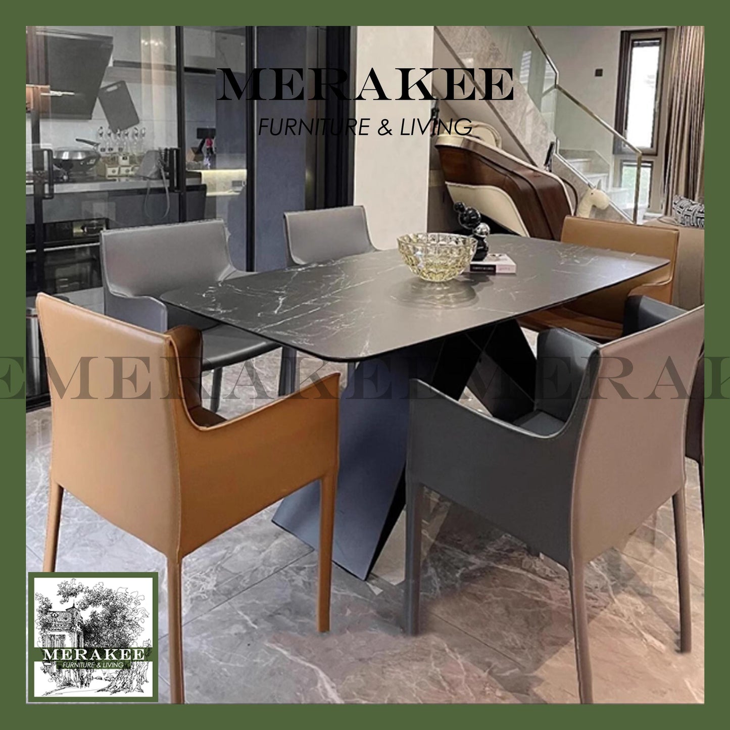 MERAKEE Dining Chair Saddle Leather Dining Room Furniture XY982