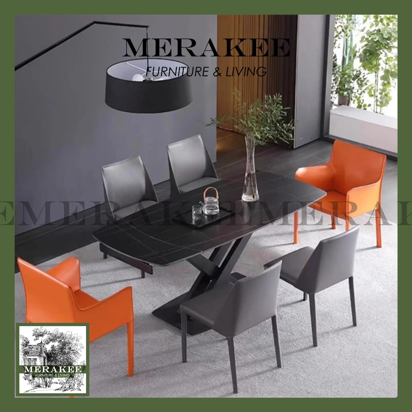 MERAKEE Dining Chair Saddle Leather Dining Room Furniture XY982