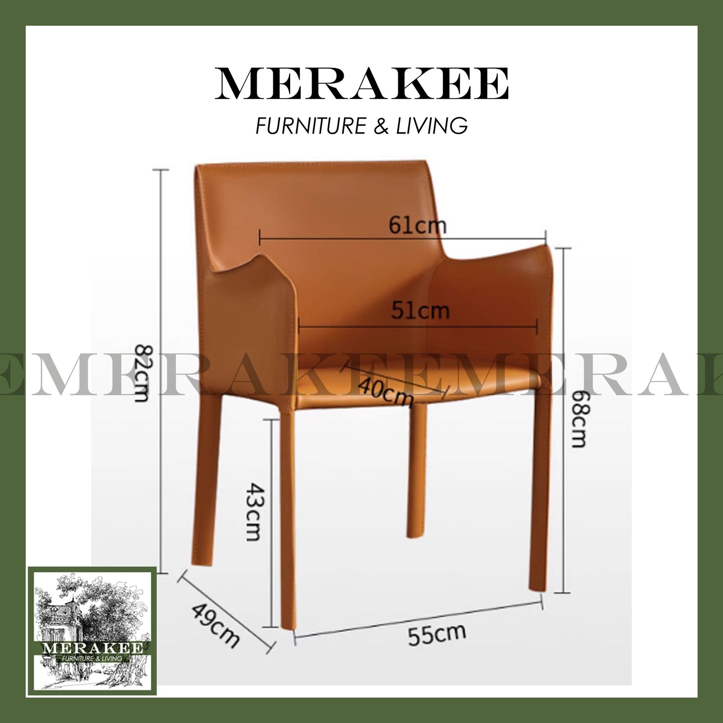 MERAKEE Dining Chair Saddle Leather Dining Room Furniture XY982