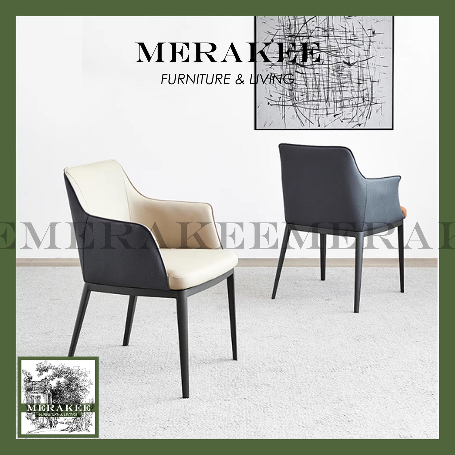 MERAKEE Dining Chair PU Leather Solid Wood Frame Metal Leg Dining Room Furniture SJ326