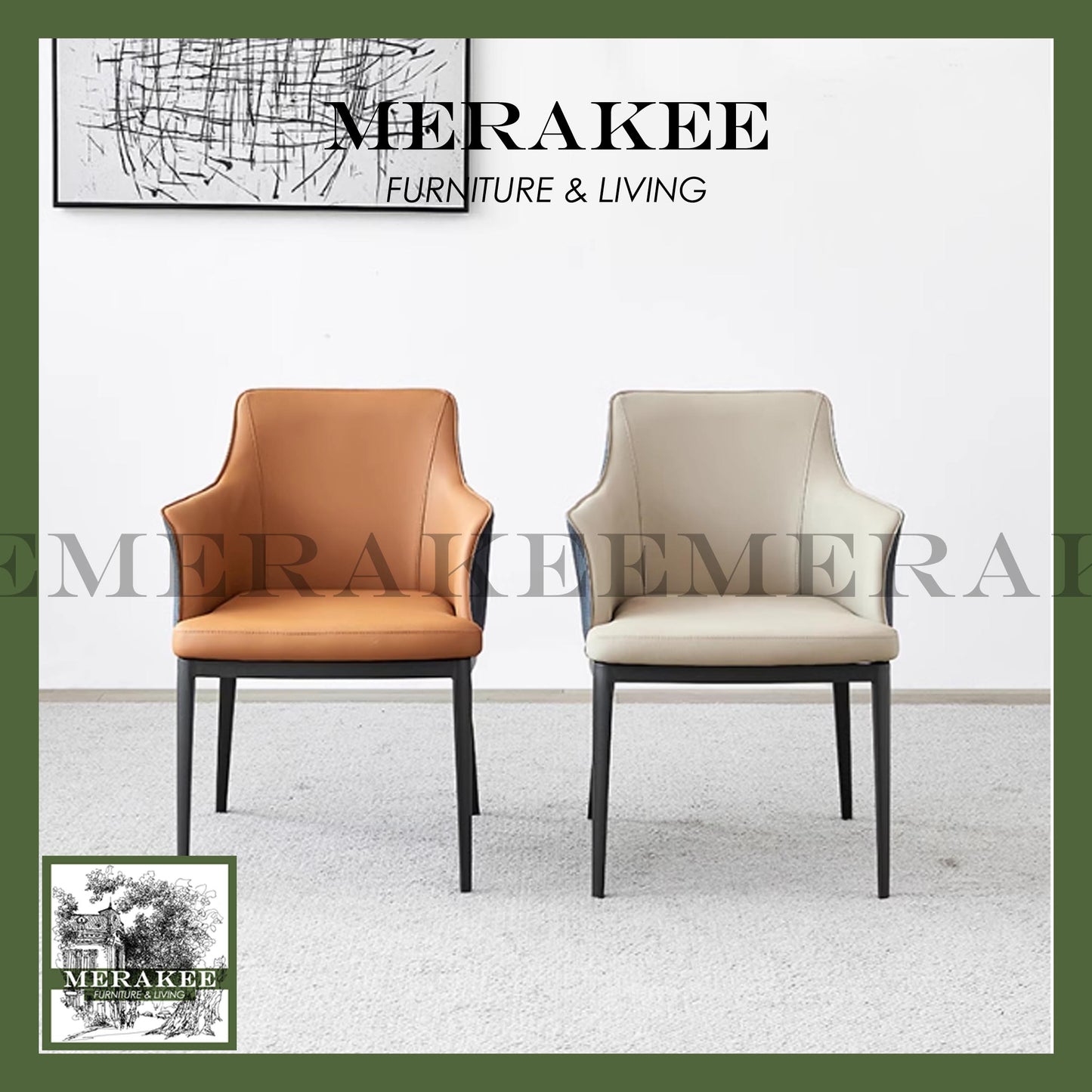 MERAKEE Dining Chair PU Leather Solid Wood Frame Metal Leg Dining Room Furniture SJ326