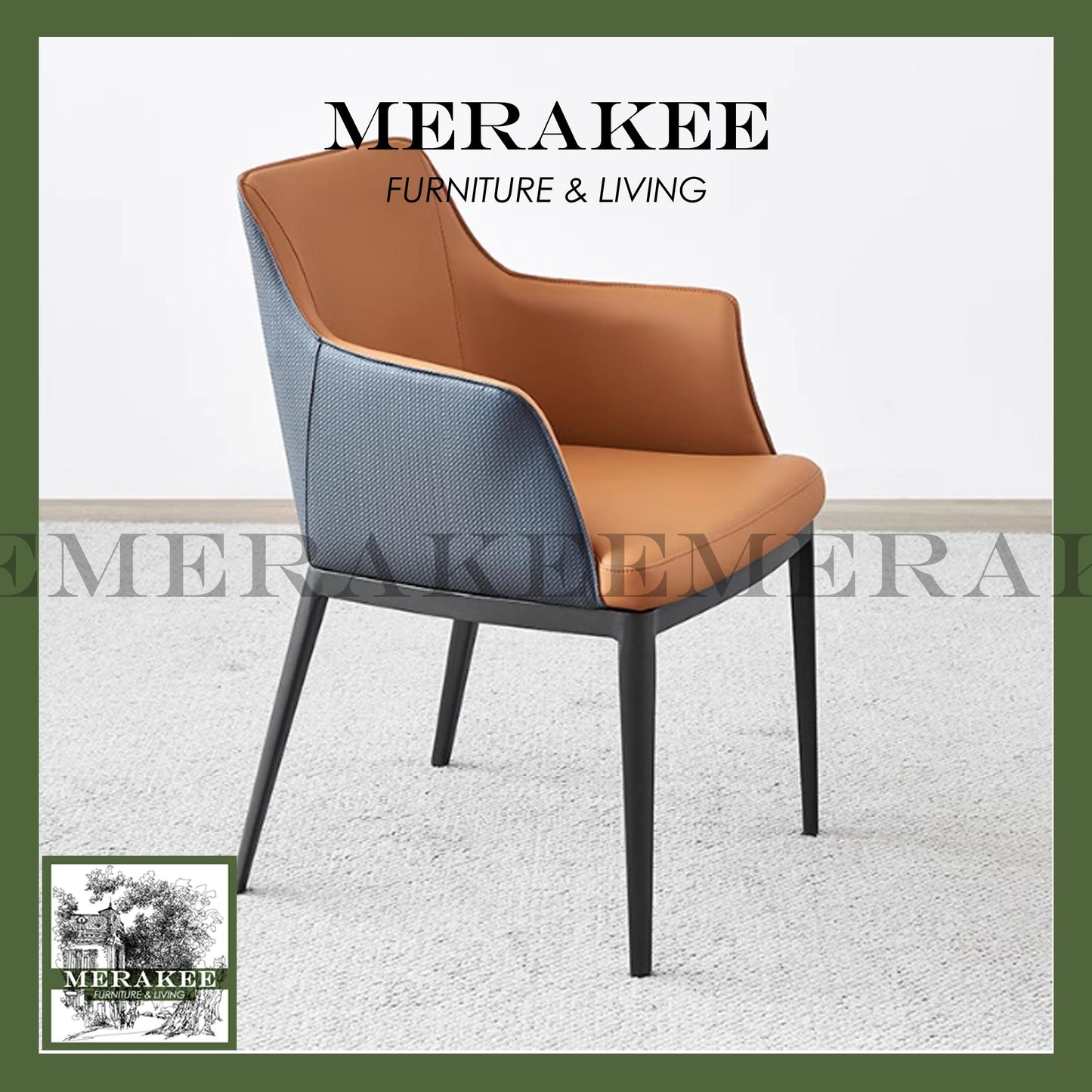 MERAKEE Dining Chair PU Leather Solid Wood Frame Metal Leg Dining Room Furniture SJ326