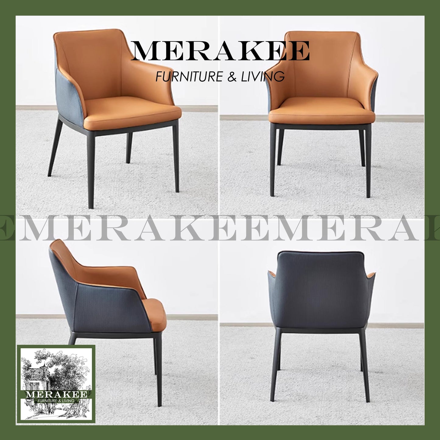 MERAKEE Dining Chair PU Leather Solid Wood Frame Metal Leg Dining Room Furniture SJ326