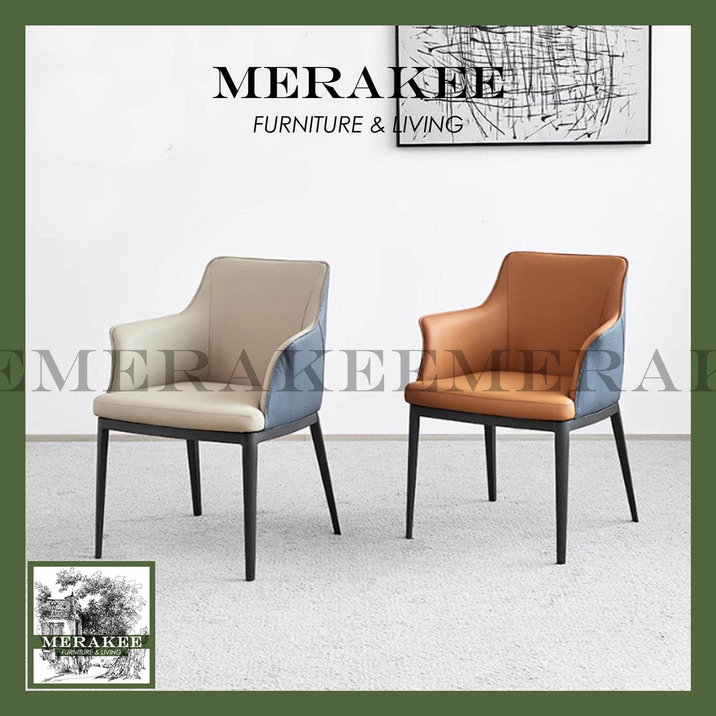 MERAKEE Dining Chair PU Leather Solid Wood Frame Metal Leg Dining Room Furniture SJ326