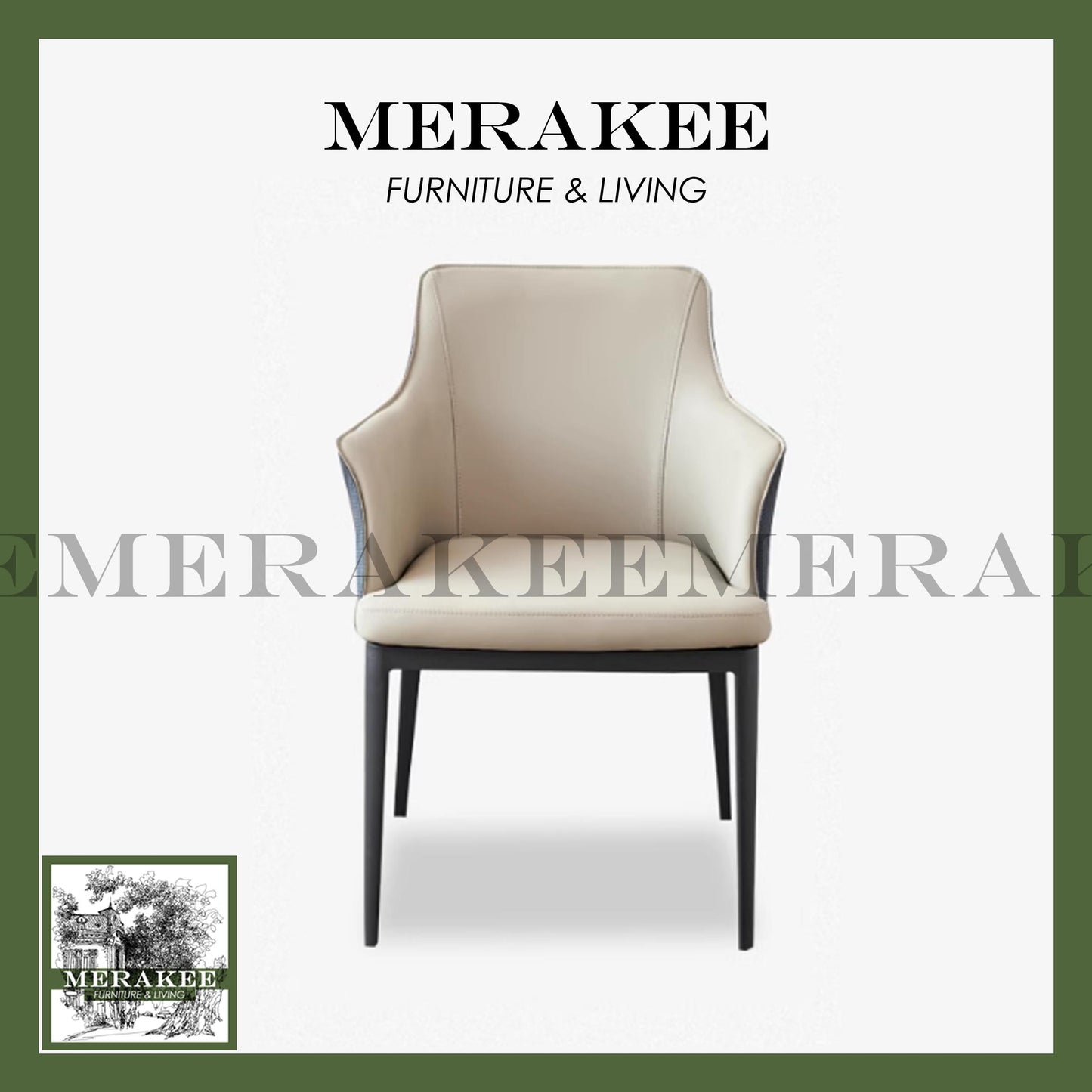 MERAKEE Dining Chair PU Leather Solid Wood Frame Metal Leg Dining Room Furniture SJ326
