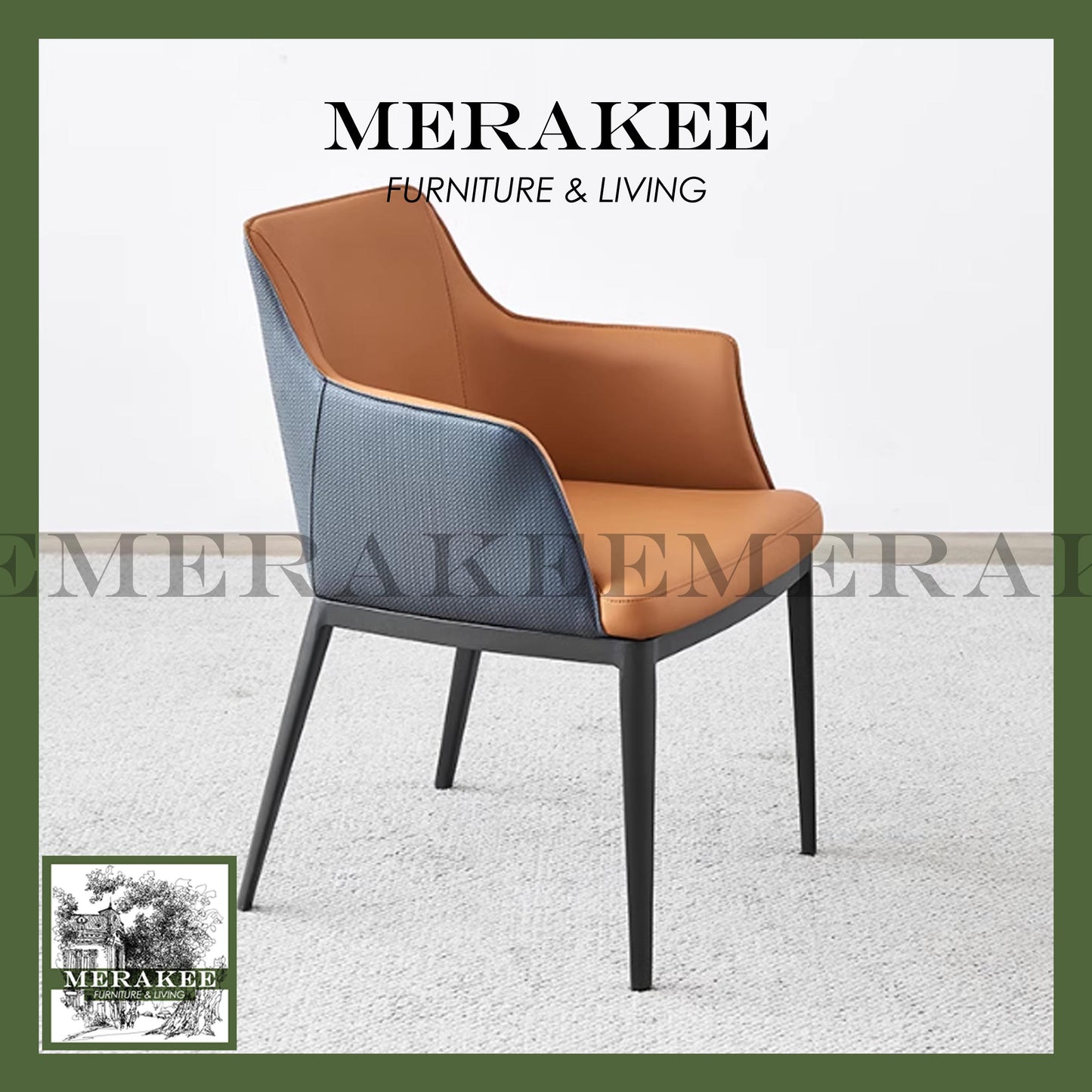 MERAKEE Dining Chair PU Leather Solid Wood Frame Metal Leg Dining Room Furniture SJ326