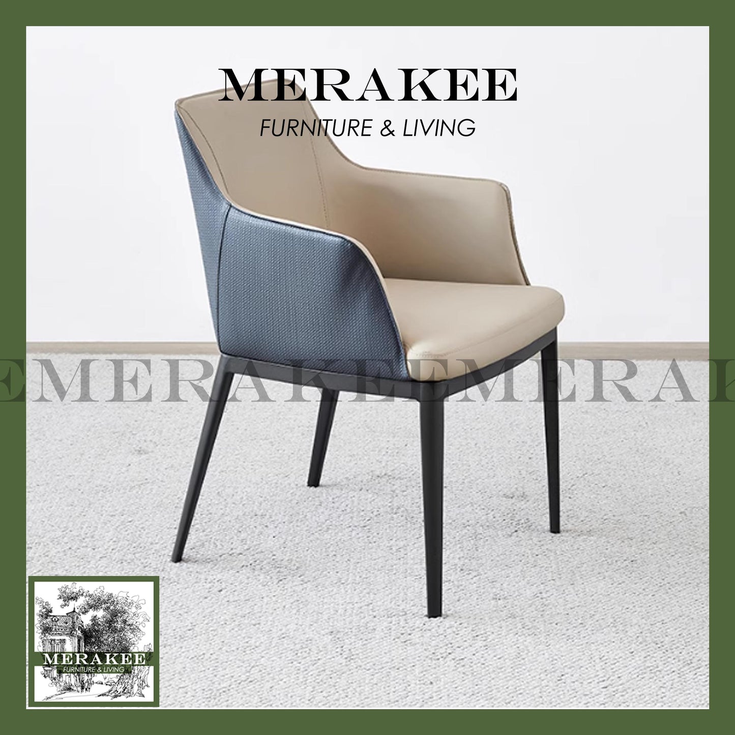 MERAKEE Dining Chair PU Leather Solid Wood Frame Metal Leg Dining Room Furniture SJ326