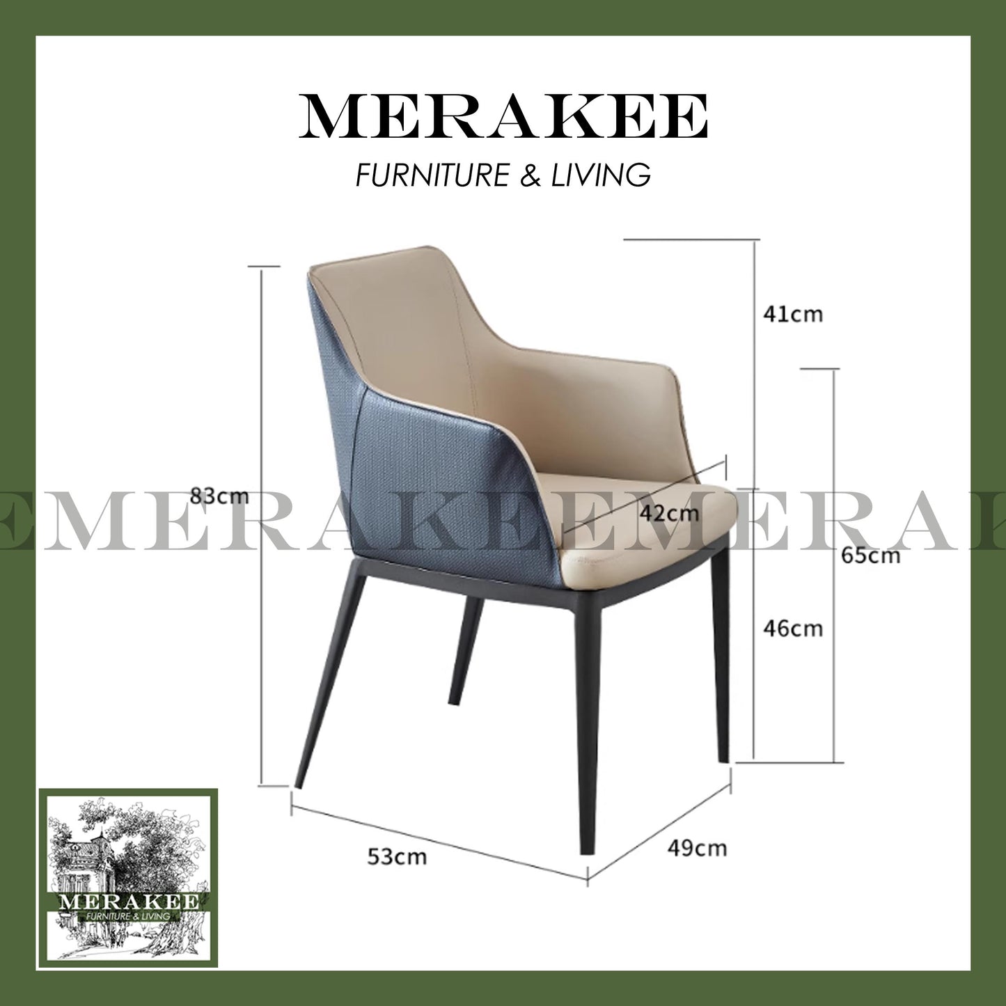 MERAKEE Dining Chair PU Leather Solid Wood Frame Metal Leg Dining Room Furniture SJ326