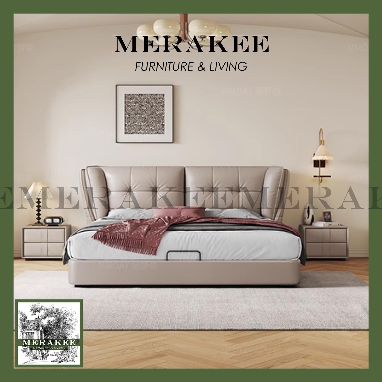 MERAKEE Queen/King Genuine Leather Bed Frame Bedroom Furniture JC826