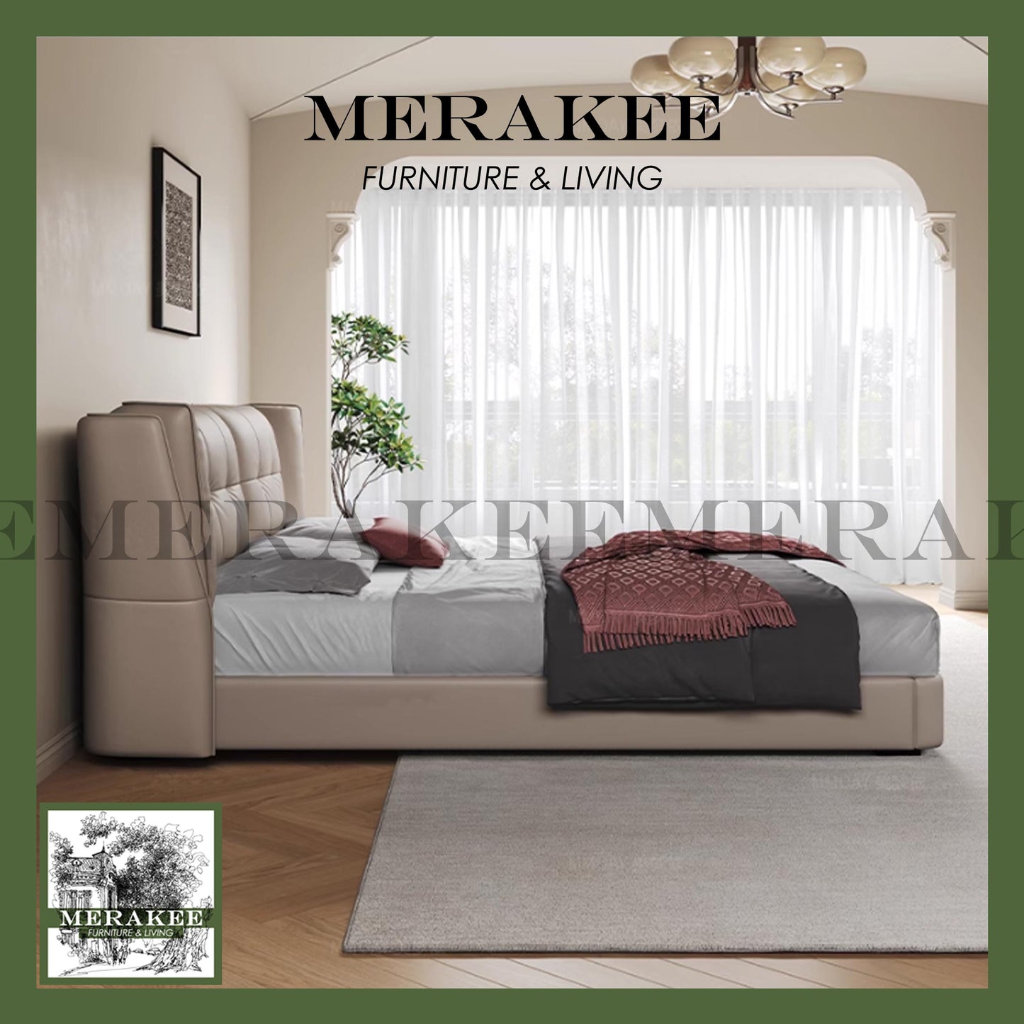 MERAKEE Queen/King Genuine Leather Bed Frame Bedroom Furniture JC826