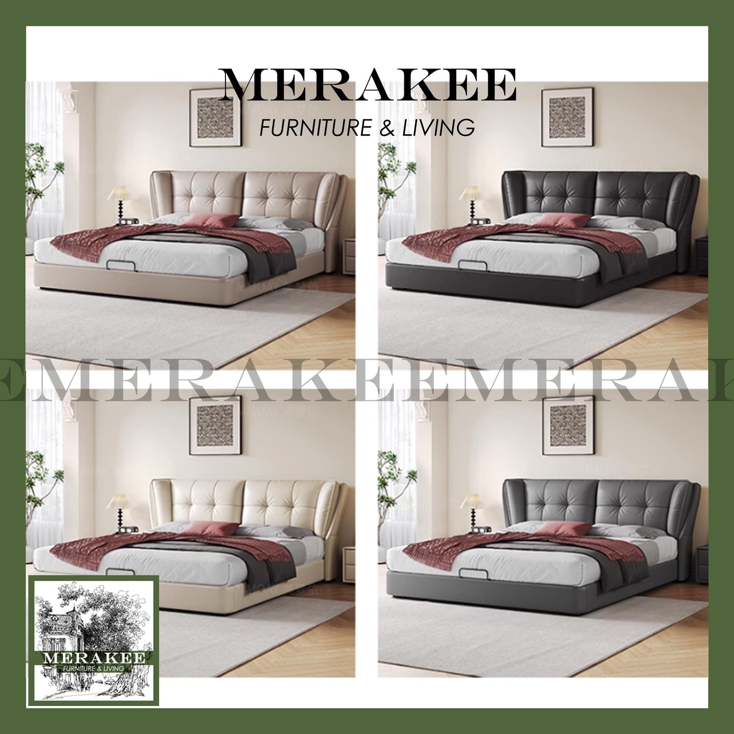 MERAKEE Queen/King Genuine Leather Bed Frame Bedroom Furniture JC826