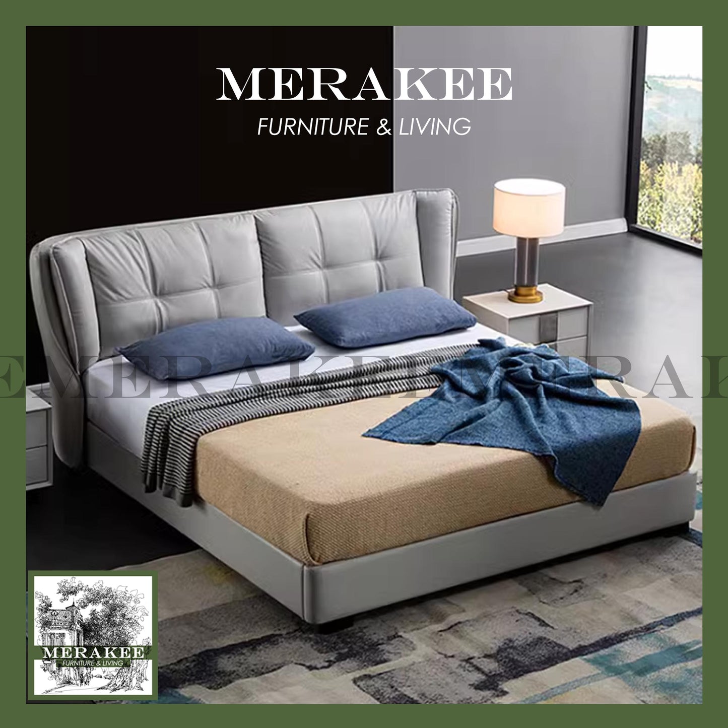 MERAKEE Queen/King Genuine Leather Bed Frame Bedroom Furniture JC826
