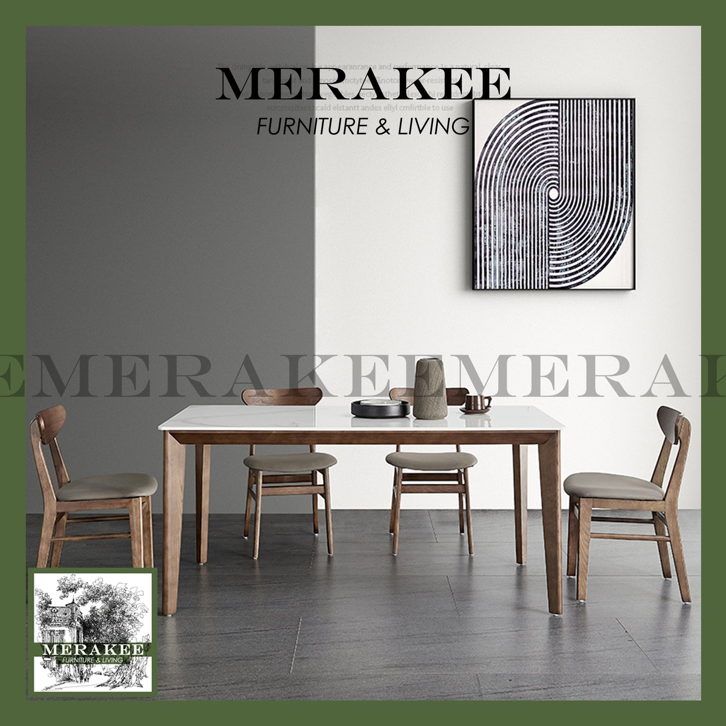 MERAKEE Customized Marble Like Sintered Stone Solid Ashwood Leg Dining Table Dining Room Furniture AW12