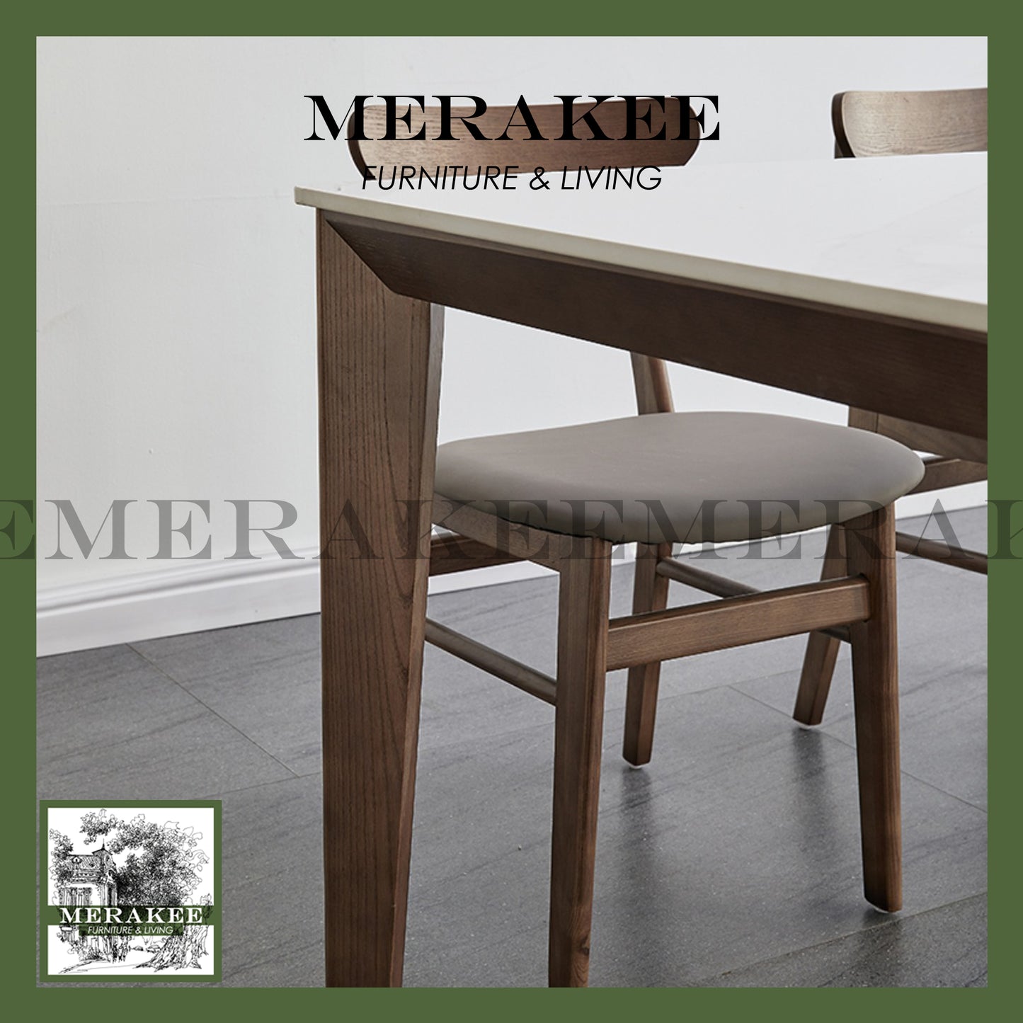 MERAKEE Customized Marble Like Sintered Stone Solid Ashwood Leg Dining Table Dining Room Furniture AW12