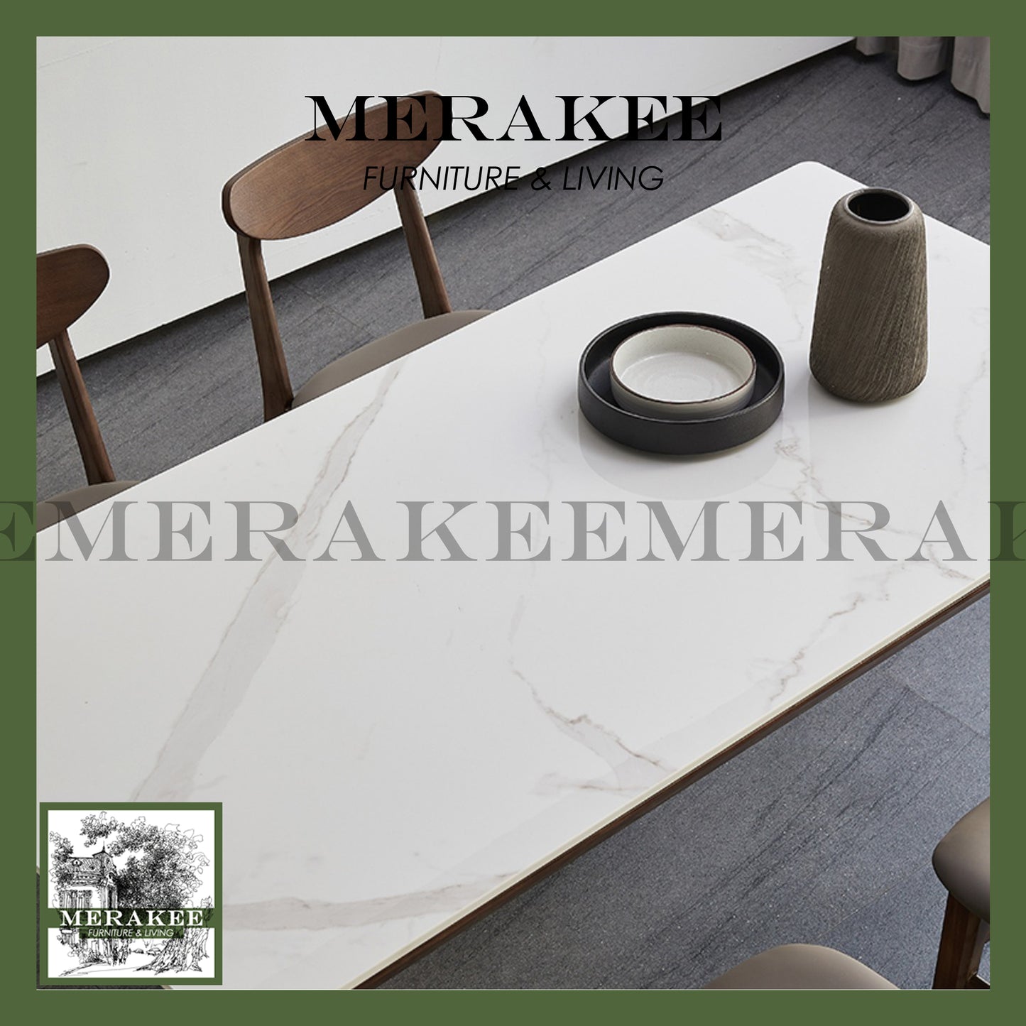 MERAKEE Customized Marble Like Sintered Stone Solid Ashwood Leg Dining Table Dining Room Furniture AW12