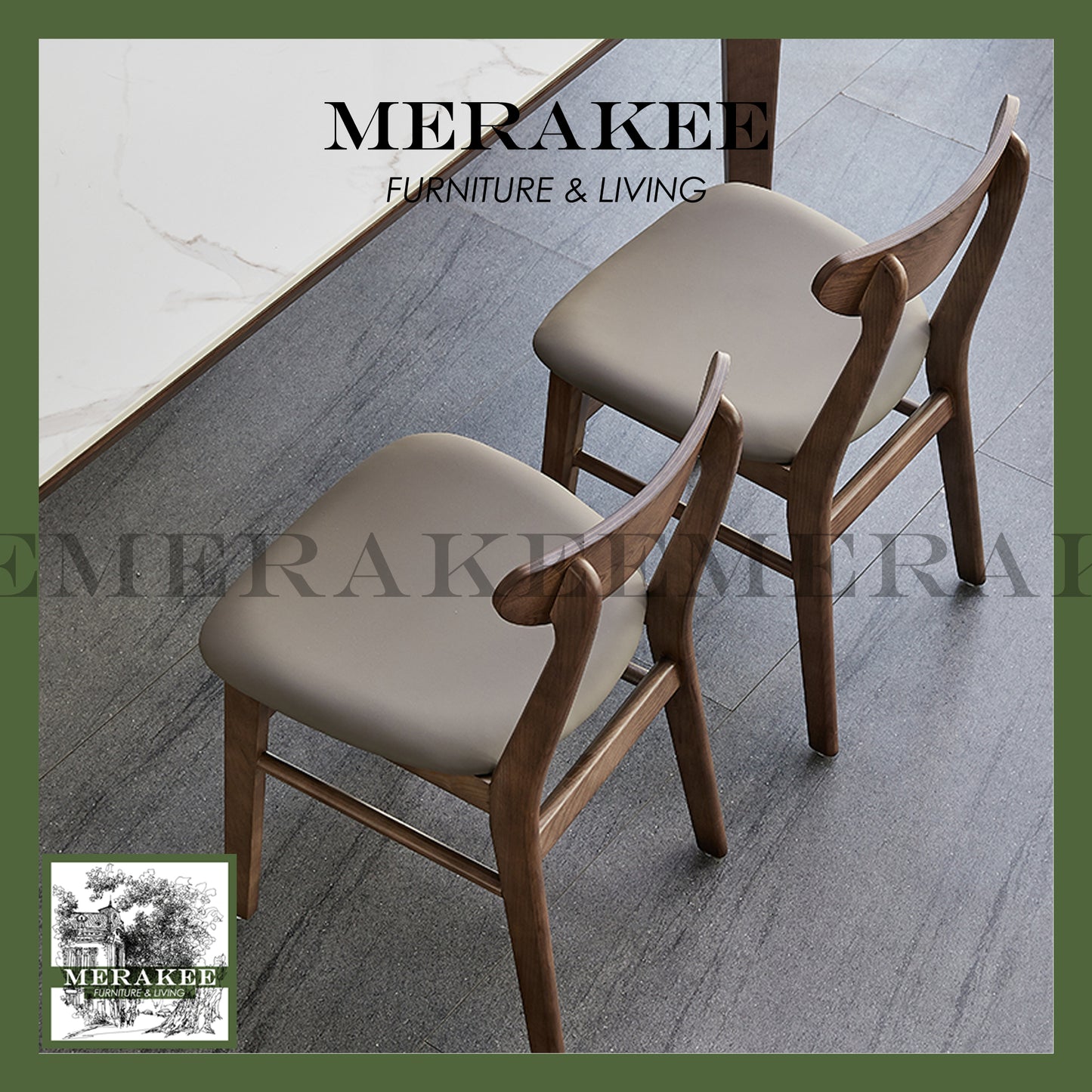 MERAKEE Customized Marble Like Sintered Stone Solid Ashwood Leg Dining Table Dining Room Furniture AW12