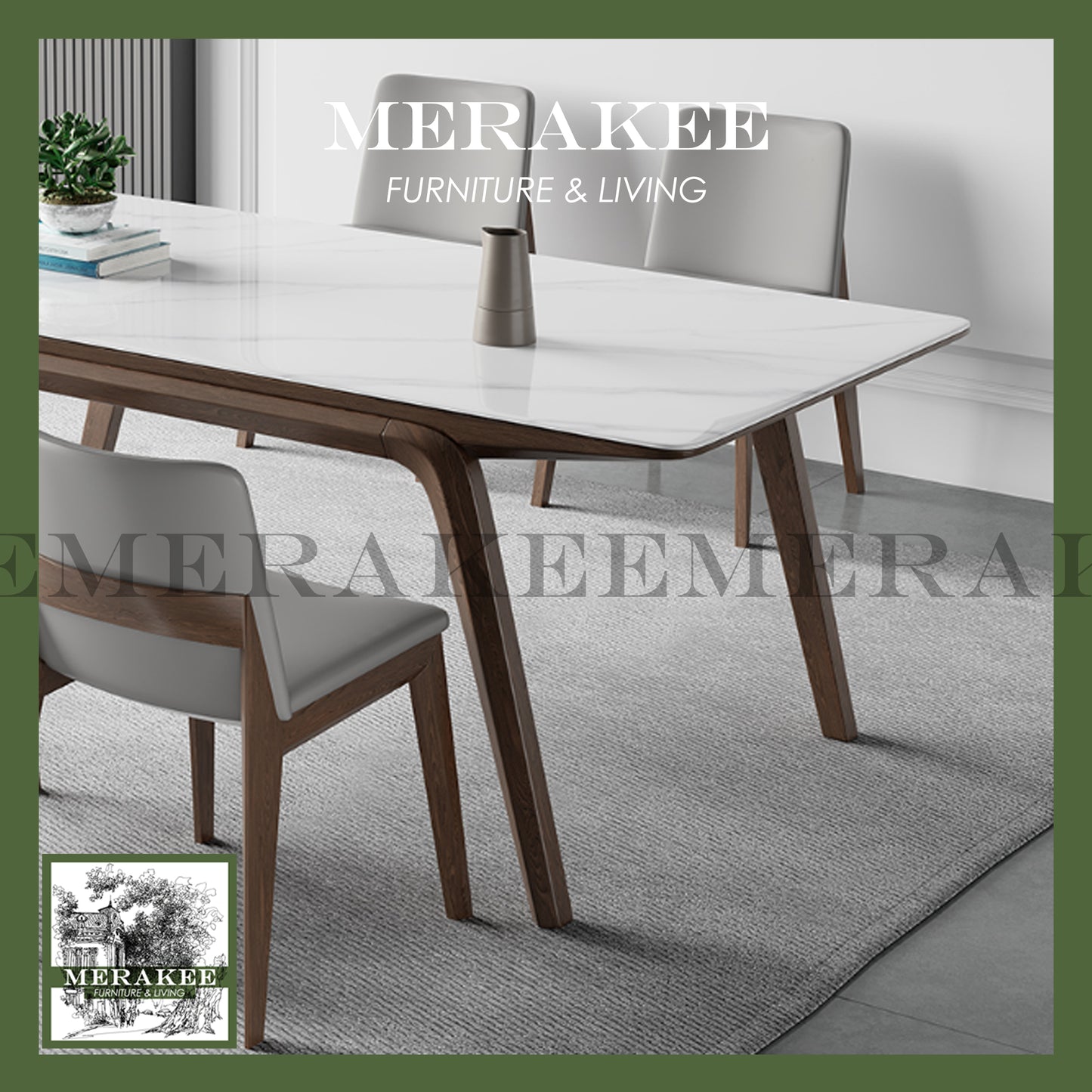 MERAKEE Customized Marble Like Sintered Stone Solid Ash Wood Stand Dining Table Dining Room Furniture AW14