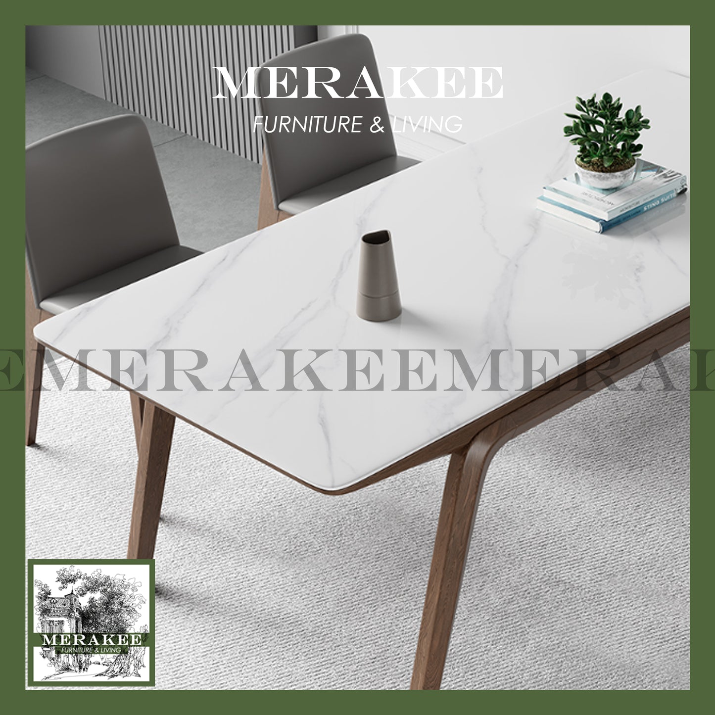 MERAKEE Customized Marble Like Sintered Stone Solid Ash Wood Stand Dining Table Dining Room Furniture AW14