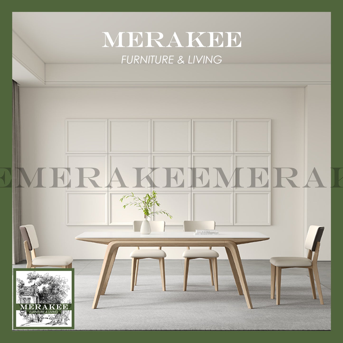 MERAKEE Customized Marble Like Sintered Stone Solid Ash Wood Stand Dining Table Dining Room Furniture AW14