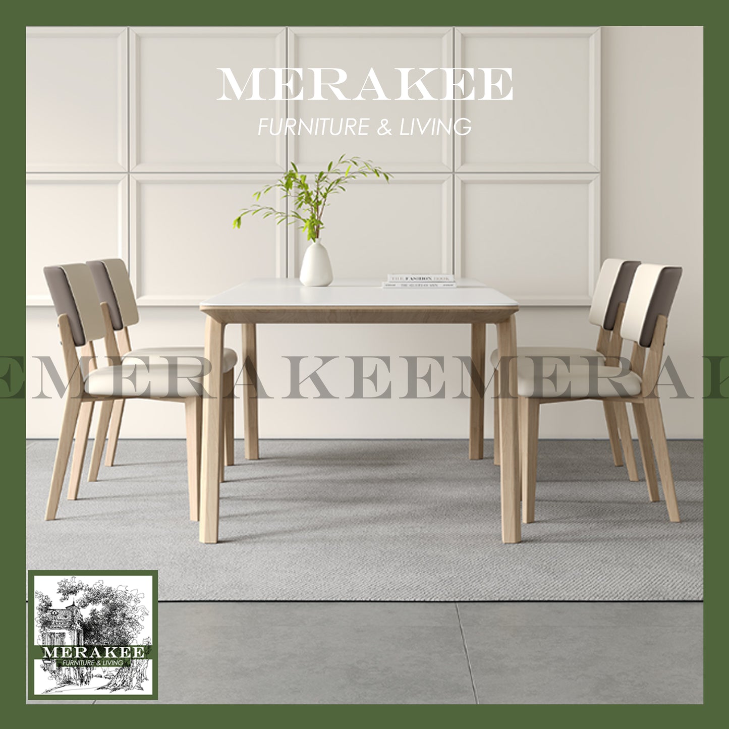 MERAKEE Customized Marble Like Sintered Stone Solid Ash Wood Stand Dining Table Dining Room Furniture AW14