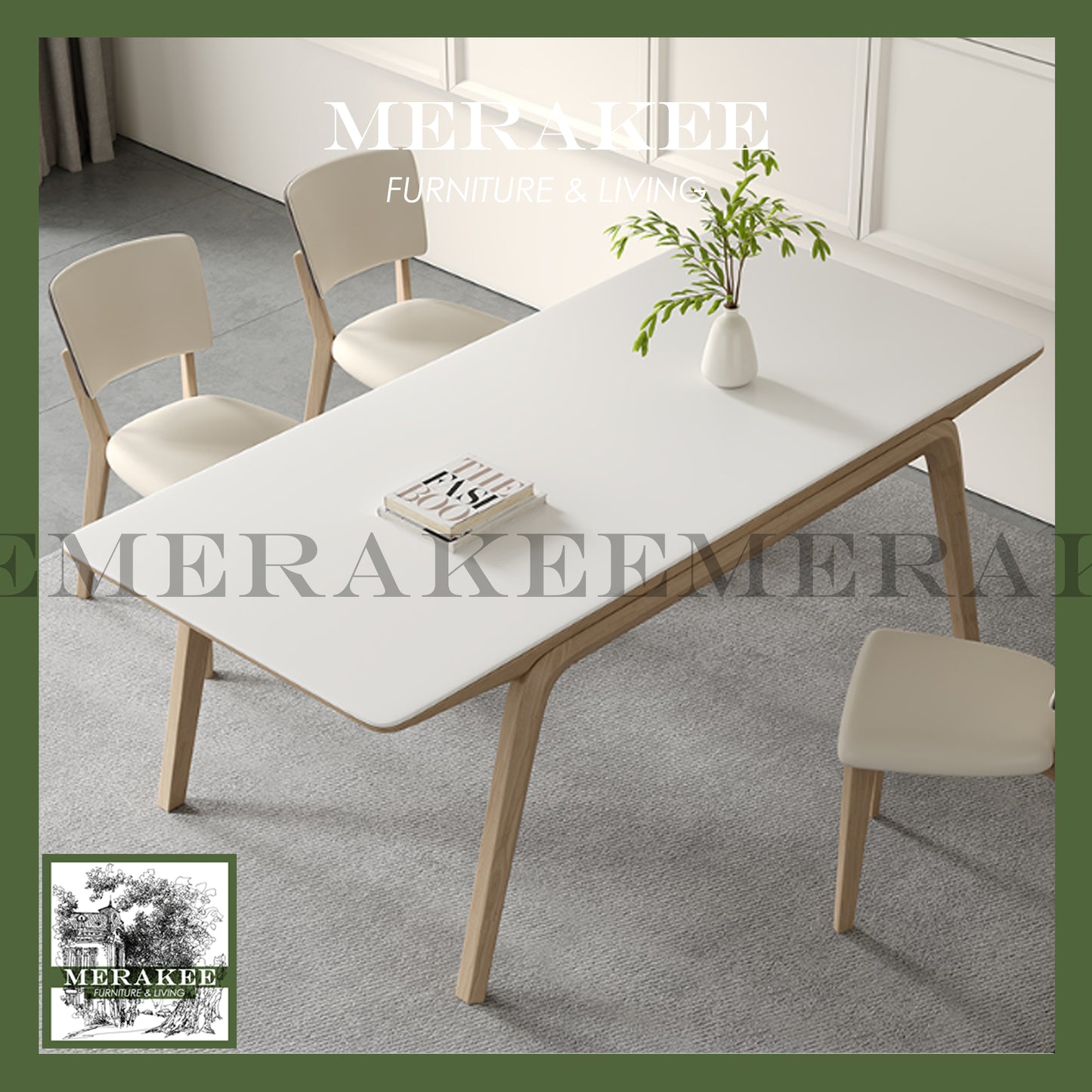 MERAKEE Customized Marble Like Sintered Stone Solid Ash Wood Stand Dining Table Dining Room Furniture AW14