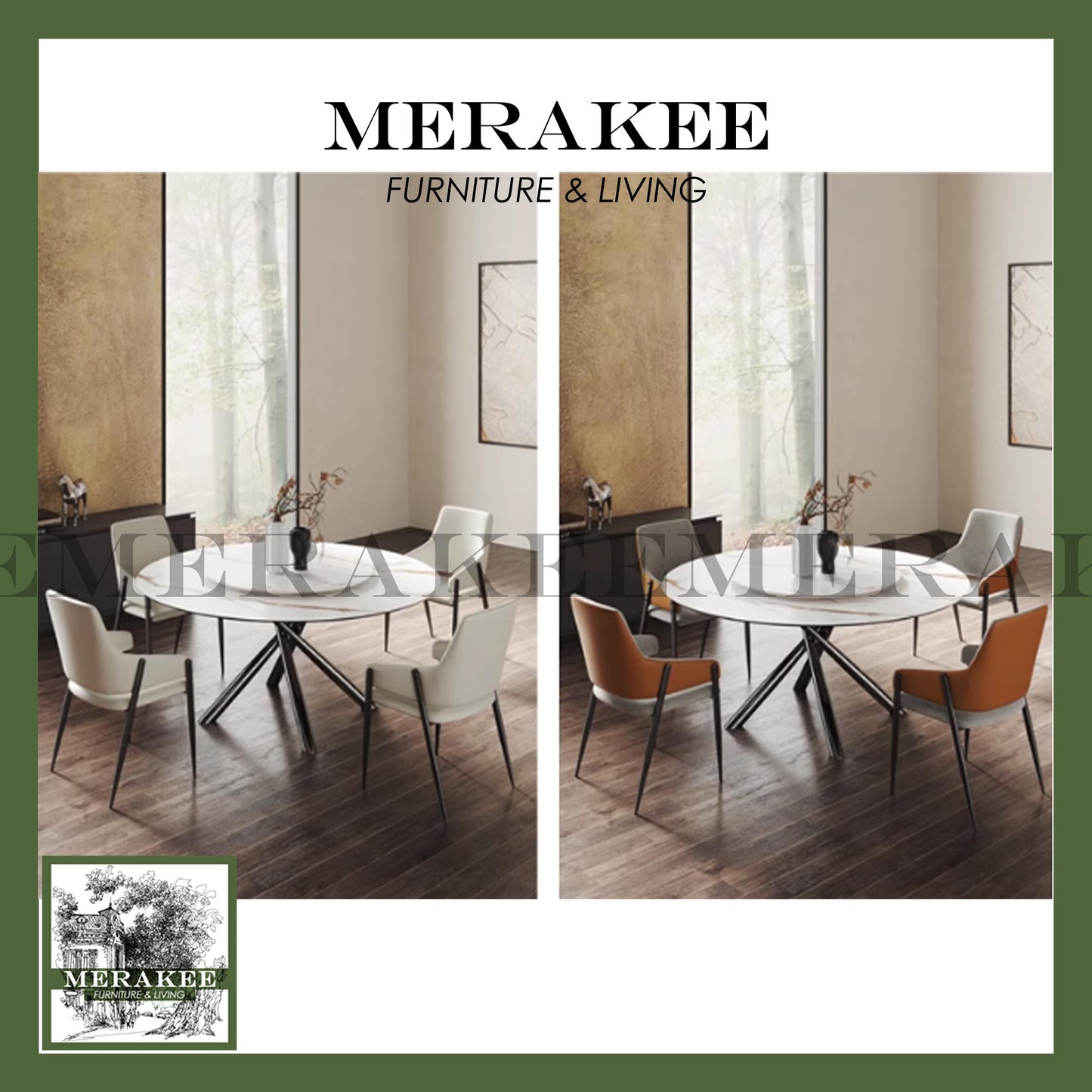 MERAKEE Dining Chair PU Leather Solid Wood Frame Metal Leg Dining Room Furniture SJ211