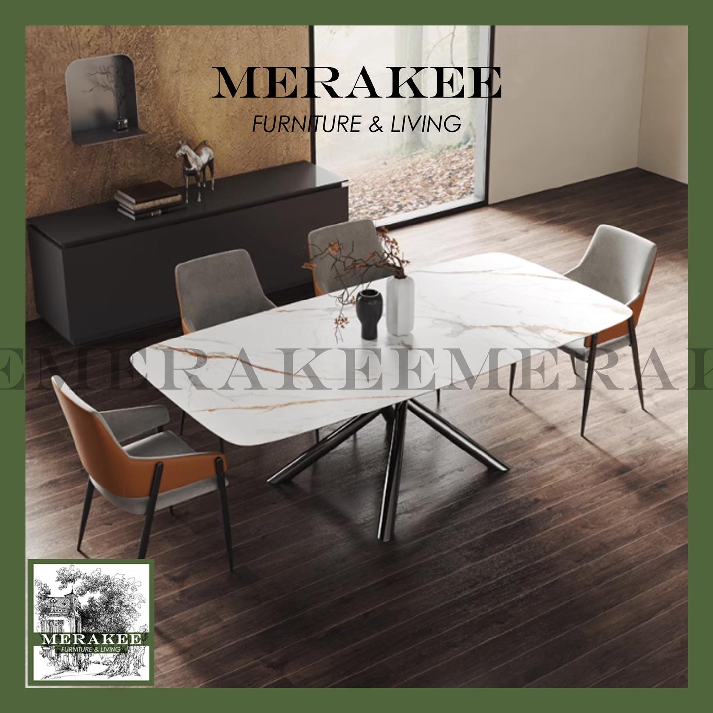 MERAKEE Dining Chair PU Leather Solid Wood Frame Metal Leg Dining Room Furniture SJ211