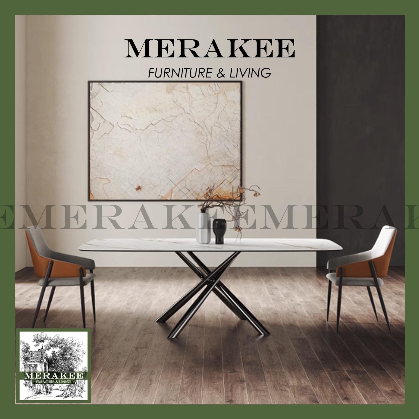 MERAKEE Dining Chair PU Leather Solid Wood Frame Metal Leg Dining Room Furniture SJ211