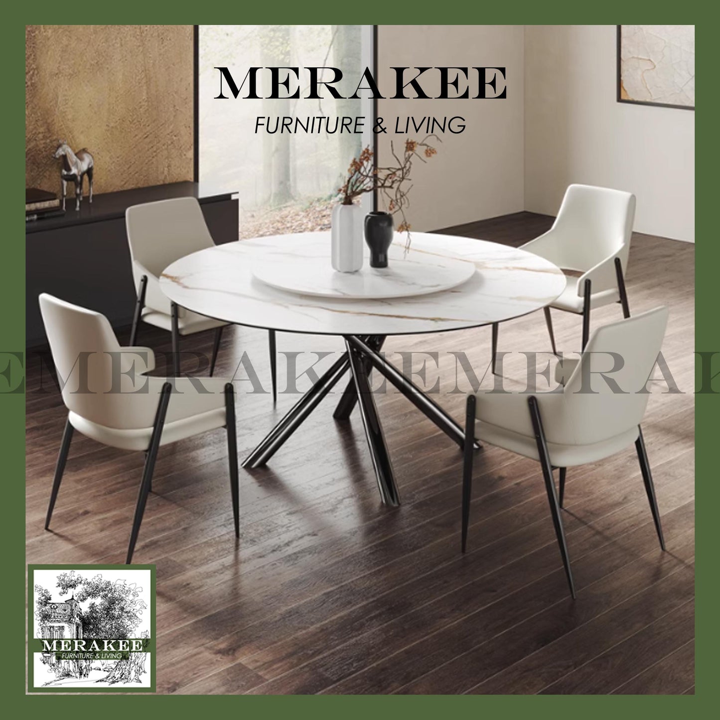 MERAKEE Dining Chair PU Leather Solid Wood Frame Metal Leg Dining Room Furniture SJ211