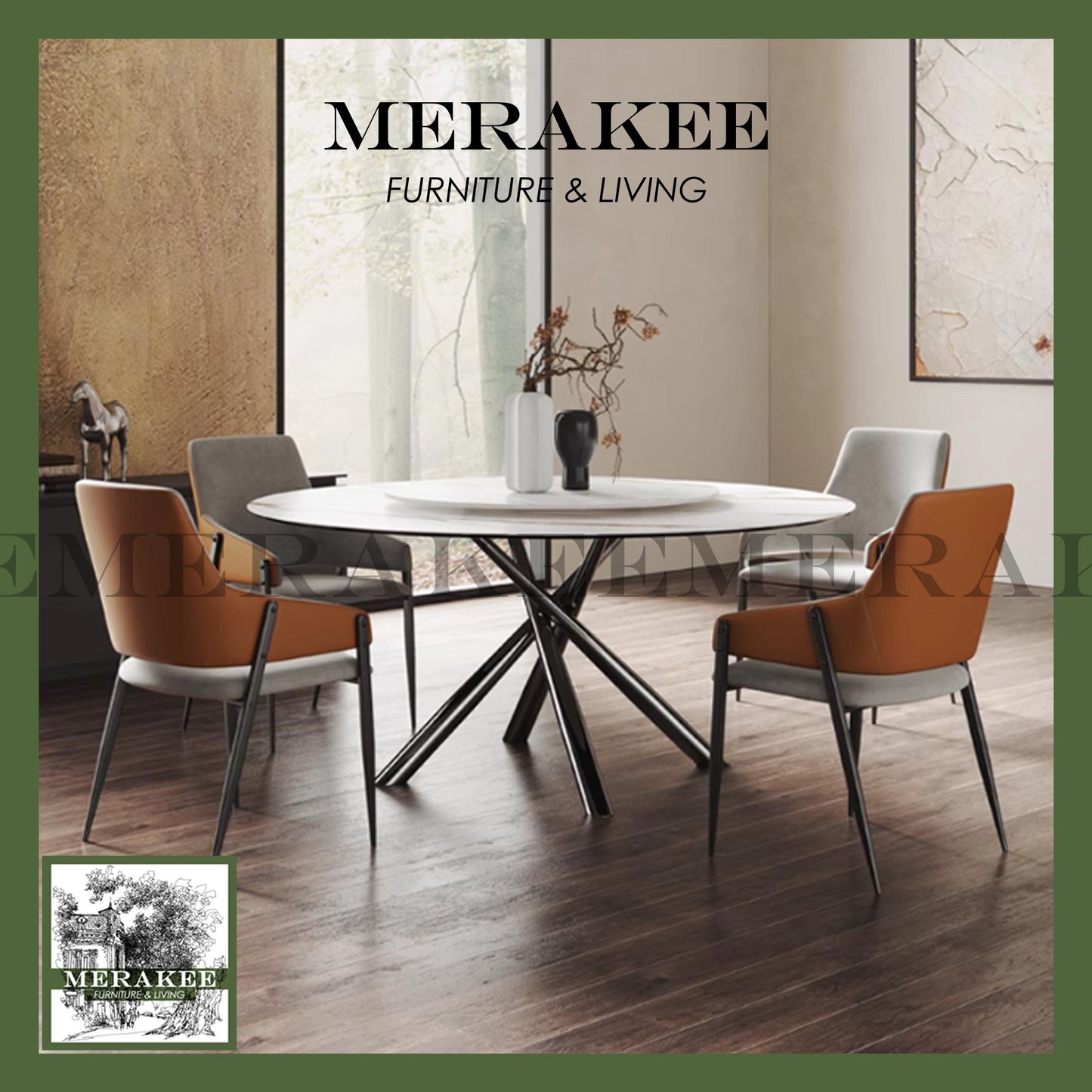MERAKEE Dining Chair PU Leather Solid Wood Frame Metal Leg Dining Room Furniture SJ211