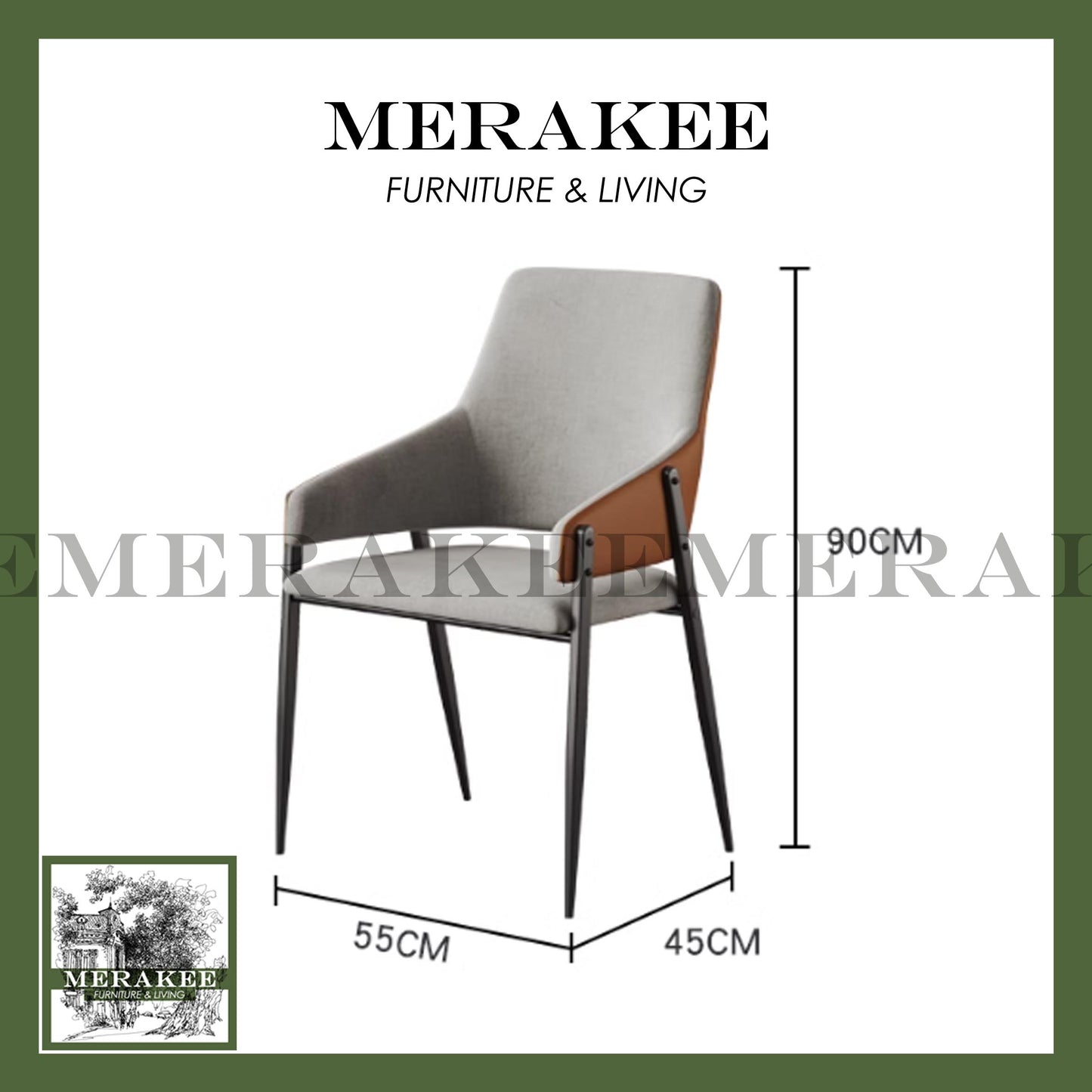 MERAKEE Dining Chair PU Leather Solid Wood Frame Metal Leg Dining Room Furniture SJ211